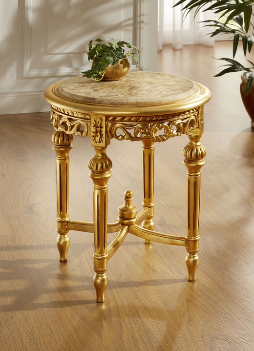 - Beistelltisch mit Marmor-Konglomeratplatte und Blattgold-Auflage, in Farbe GOLD