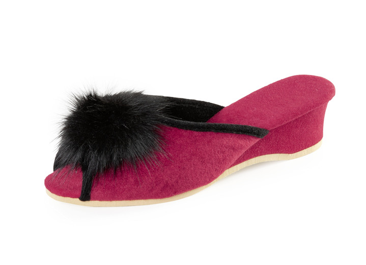 Schuhe - ELENA EDEN Pantolette mit schwarzem Kunstfellpompon, in Größe 036 bis 042, in Farbe ROT Ansicht 1