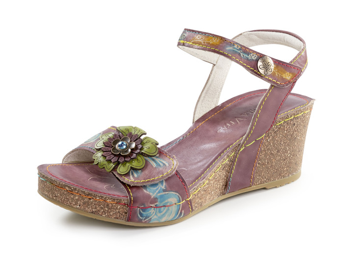 - Laura Vita Sandalette mit Blütenschmuck, in Größe 036 bis 042, in Farbe BURGUND-BUNT Ansicht 1