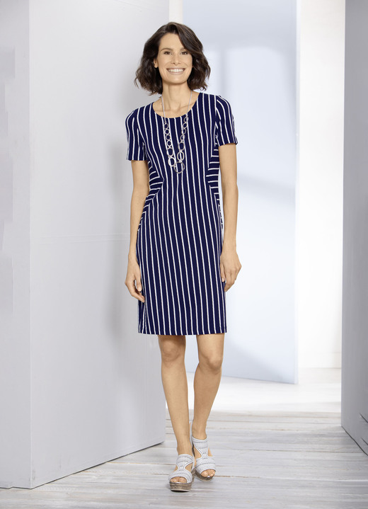 Kurzarm - Kleid in angesagter Streifenoptik Kurzarm - Kleid in angesagter Streifenoptik, in Größe 034 bis 050, in Farbe MARINE-WEISS