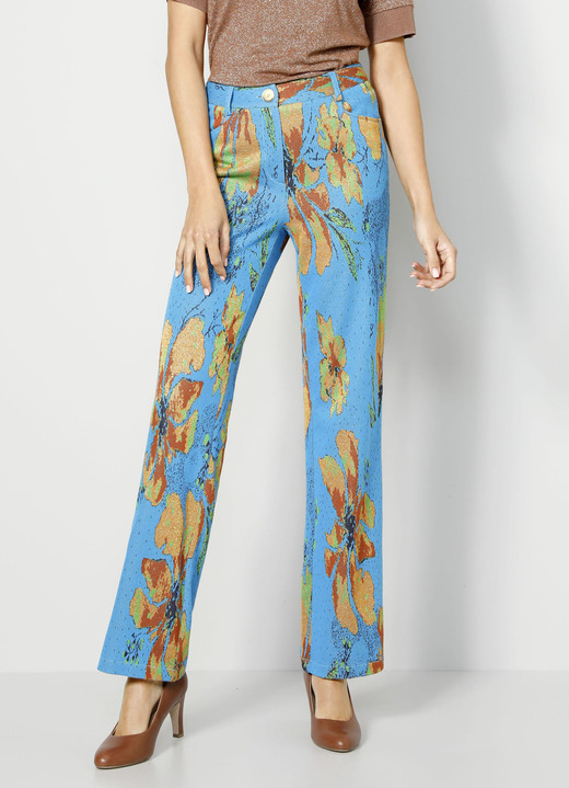 SALE - Hose mit ausdrucksstarker Dessinierung, in Größe 038 bis 048, in Farbe TÜRKIS-GOLD Ansicht 1