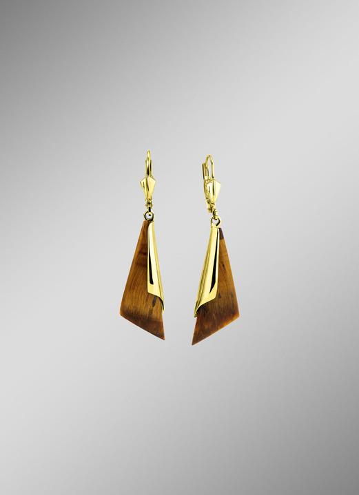 - Ohrringe aus Gold mit Tigerauge, in Farbe  Ansicht 1