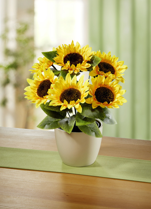 Kunst- & Textilpflanzen - Sonnenblumen-Gesteck, in Farbe GELB-GRÜN