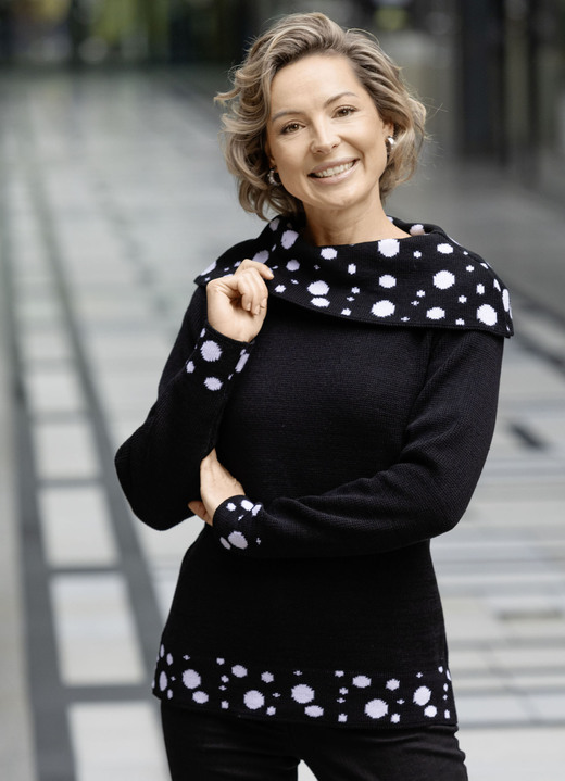 Langarm - Pullover mit Punktedessin Langarm - Pullover mit Punktedessin, in Größe 036 bis 052, in Farbe SCHWARZ-WEISS
