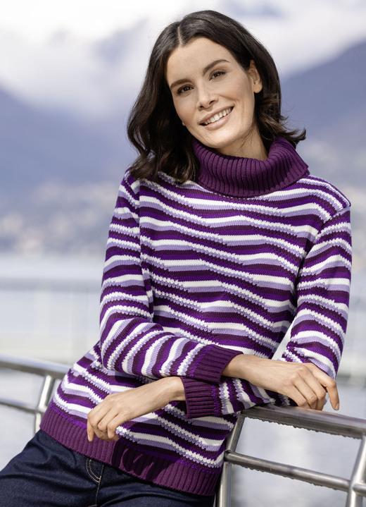 Pullover - Pullover in Strukturmix, in Größe L(44/46) bis XXL(52/54), in Farbe LILA-ECRU-MULTICOLOR