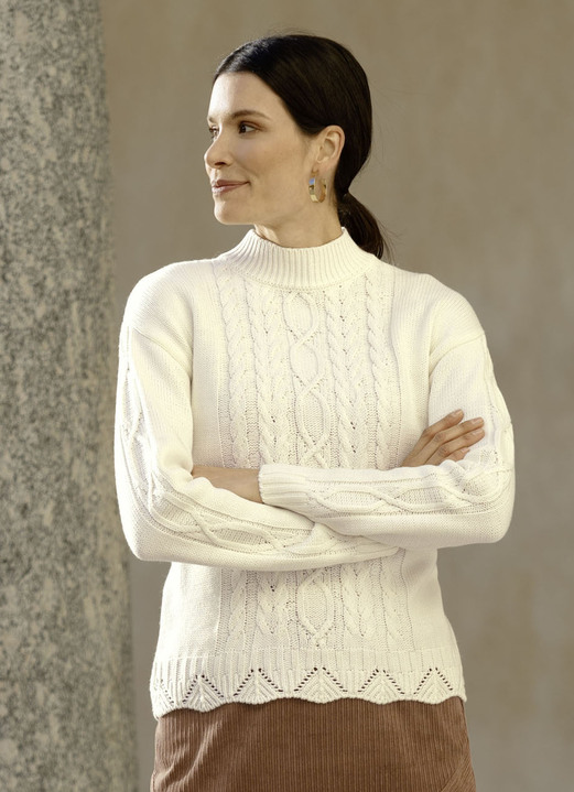 Langarm - Pullover in Strukturmix, in Größe L(44/46) bis XS(32/34), in Farbe WOLLWEISS Ansicht 1