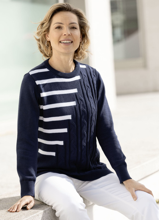 Pullover - Pullover in Mustermix, in Größe 038 bis 054, in Farbe MARINE-WEISS