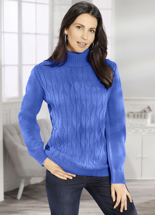 Pullover - Pullover mit Strukturdessin, in Größe L(44/46) bis XXL(52/54), in Farbe MITTELBLAU Ansicht 1