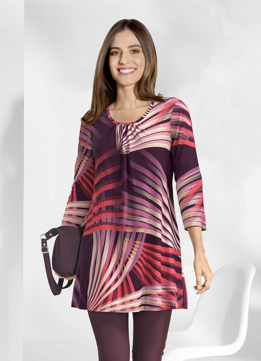 3/4-Arm - Longshirt mit rundem Halsausschnitt 3/4-Arm - Longshirt mit rundem Halsausschnitt, in Größe 038 bis 056, in Farbe ROT-BORDEAUX-ROSÉ-TAUPE