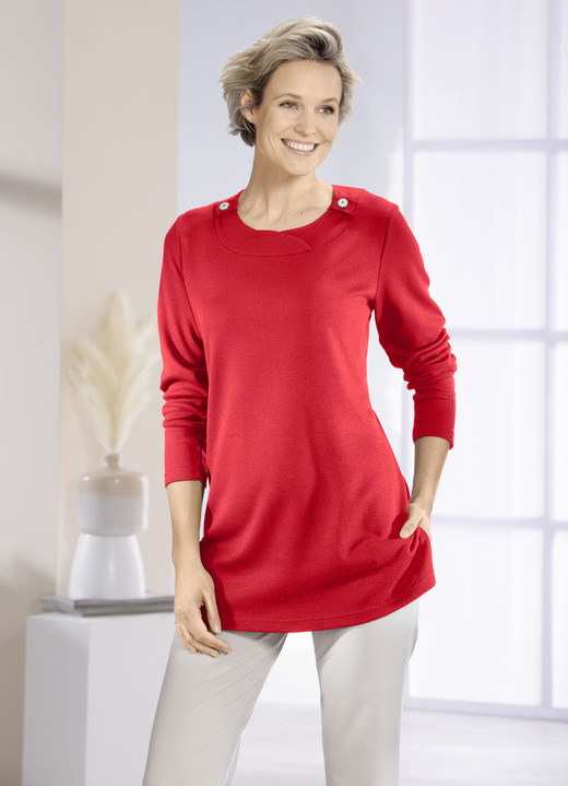 Langarm - Sweatshirt mit Zierknöpfen in 2 Farben Langarm - Sweatshirt mit Zierknöpfen in 2 Farben, in Größe 040 bis 054, in Farbe ROT