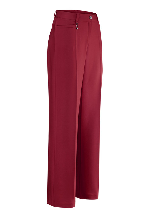 Hosen mit Knopf- und Reißverschluss - Elegante Hose mit apartem Zieranhänger Hosen mit Knopf- und Reißverschluss - Elegante Hose mit apartem Zieranhänger, in Größe 019 bis 054, in Farbe ROT