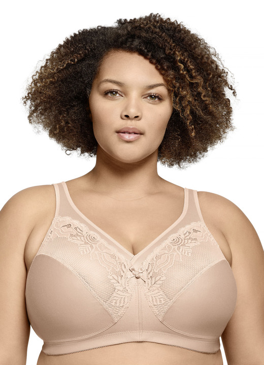 BH mit Spitze - Glamorise Minimizer-BH mit elastischer Spitze, in Größe 080 bis 110, in Cup C, in Farbe PUDER Ansicht 1