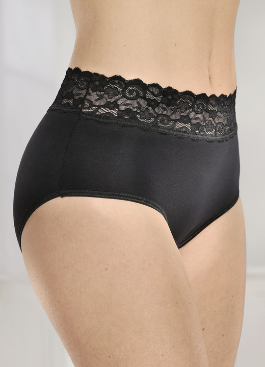 Slips - Viererpack Slips mit Elastikspitzenbund, in Größe 038 bis 050, in Farbe 2X SCHWARZ, 2X WEISS Ansicht 1