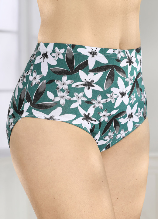 SALE - Viererpack Slips mit Floraldessin, in Größe 038 bis 056, in Farbe PETROL-WEISS-SCHWARZ Ansicht 1