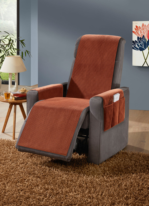 Sessel- & Sofaüberwürfe - Wohnaccessoires mit Anti-Rutsch-Beschichtung, in Größe 101 (Sesselschoner, 50x140 cm) bis 924 (Kissenbezug, 40x 80 cm), in Farbe TERRA Ansicht 1