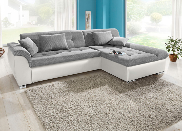 Polsterecken - Polsterecke mit Bettfunktion, in Farbe WEISS-SILBER Ansicht 1