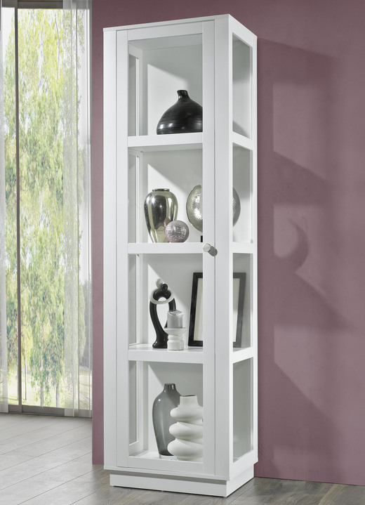 Möbel - Vitrine mit Aluminiumknöpfen in Gold-Optik, in Farbe WEISS, in Ausführung Vitrine 1-türig