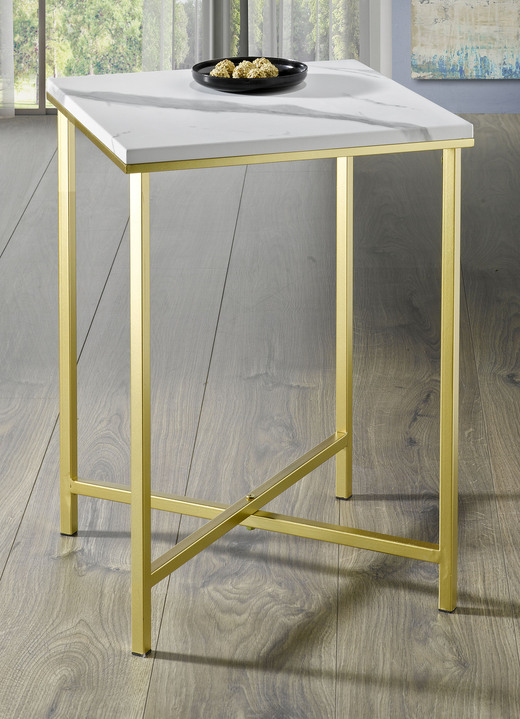 Tische - Beistelltische aus goldfarben lackiertem Stahlrohr, in Farbe GOLD-MARMOROPTIK, in Ausführung Eckig Ansicht 1