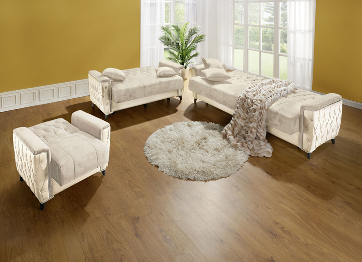 Sessel - Polstermöbel mit Bettkasten und Liegefunktion, in Farbe CREME, in Ausführung Dreisitzer mit Funktion Ansicht 1