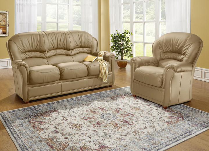 Sessel - Polstermöbel mit Bezug aus echtem Leder, in Farbe TAUPE, in Ausführung Leder-Dreisitzer Ansicht 1