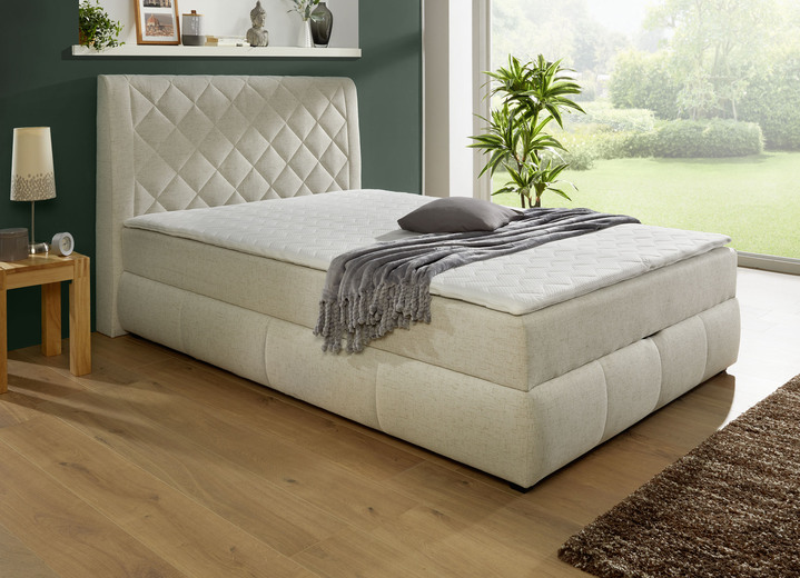 Boxspringbetten - Boxspringbett mit Bettkasten und Topper, in Farbe CREME Ansicht 1
