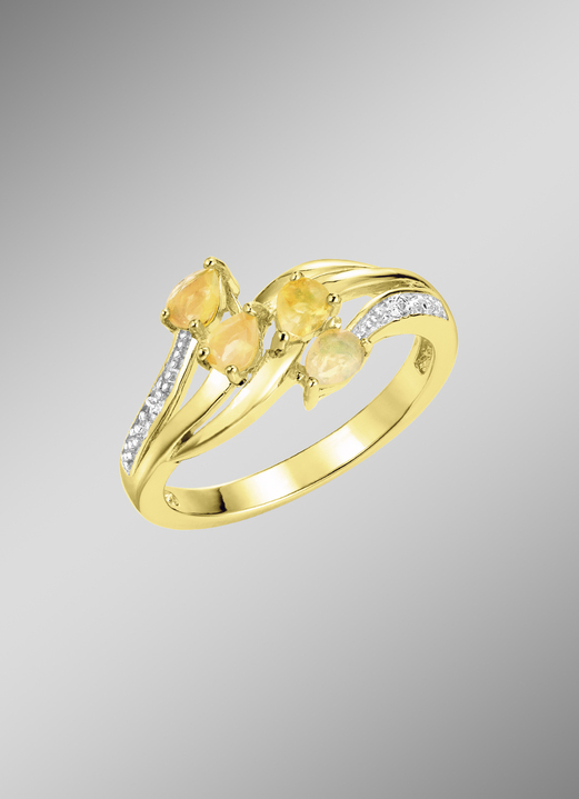 Schmuck & Uhren - Damenring mit echt Feueropal und 2 Diamanten, in Größe 160 bis 220, in Farbe  Ansicht 1