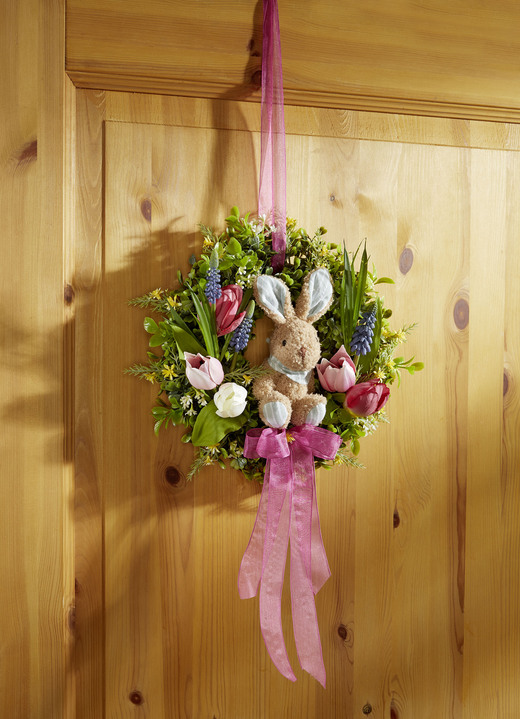 - Wandkranz mit Hase aus Plüsch, in Farbe GRÜN-ROSA