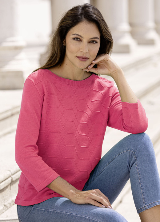 3/4-Arm - Pullover mit grafischer Struktur 3/4-Arm - Pullover mit grafischer Struktur, in Größe 036 bis 052, in Farbe KORALLE
