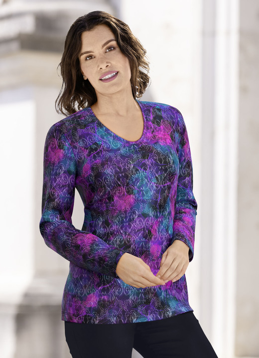 Pullover - Pullover in Jacquard-Feinstrick, in Größe 038 bis 054, in Farbe MAGENTA-BLAU-MULTICOLOR