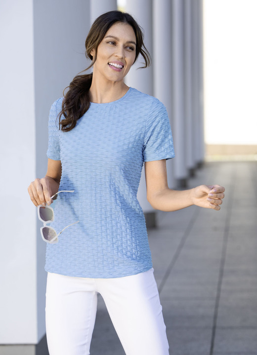 Kurzarm - Shirt mit interesanter Struktur in 3 Farben Kurzarm - Shirt mit interesanter Struktur in 3 Farben, in Größe 036 bis 052, in Farbe BLEU