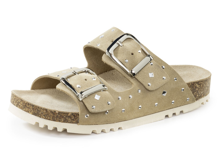 Sandaletten & Pantoletten - ELENA EDEN Pantolette mit angesagtem Nietenbesatz, in Größe 036 bis 042, in Farbe BEIGE Ansicht 1