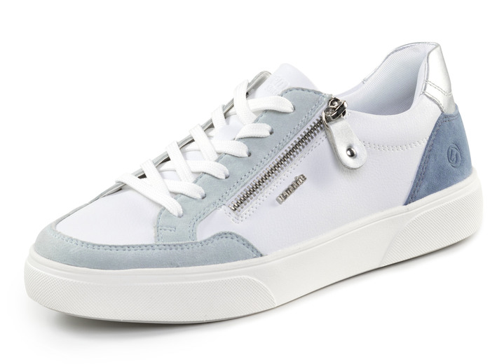 Slipper & Schnürschuhe - Remonte Sneaker aus Nappa- und Veloursleder mit Metallic-Besatz, in Größe 036 bis 042, in Farbe BLAU-WEISS-SILBER Ansicht 1