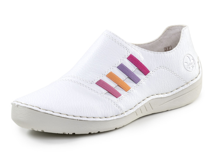 Slipper & Schnürschuhe - Rieker Slipper mit bunten Elastikbändern, in Größe 036 bis 042, in Farbe WEISS Ansicht 1