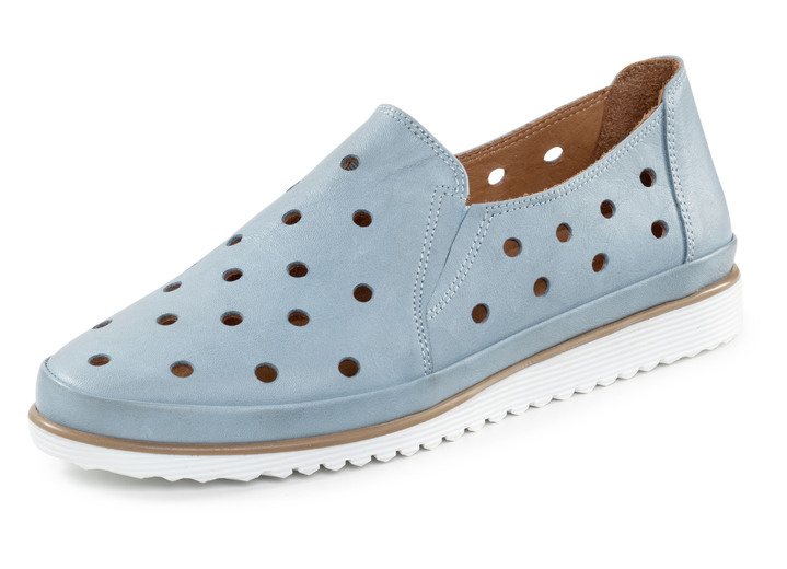 Slipper & Schnürschuhe - ELENA EDEN Slipper aus weichem Nappaleder mit Lochungen, in Größe 036 bis 041, in Farbe BLEU Ansicht 1