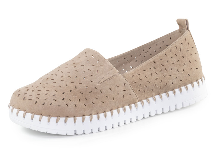 Slipper & Schnürschuhe - ELENA EDEN Slipper aus luftig perforiertem Veloursleder, in Größe 036 bis 042, in Farbe TAUPE Ansicht 1