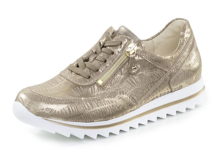 Slipper & Schnürschuhe - Waldläufer Schnür-Sneaker aus effektvoll geprägtem Nubukleder, in Größe 3 1/2 bis 8, in Farbe ANTIKGOLD Ansicht 1