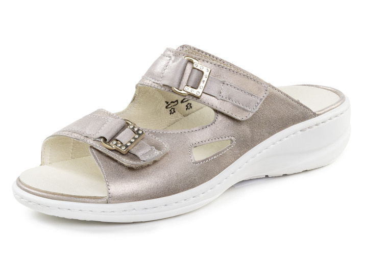 Sandaletten & Pantoletten - Waldläufer Pantolette mit Metallschmuck mit Glitzersteinchen, in Größe 3 1/2 bis 8, in Farbe ANTIKGOLD Ansicht 1