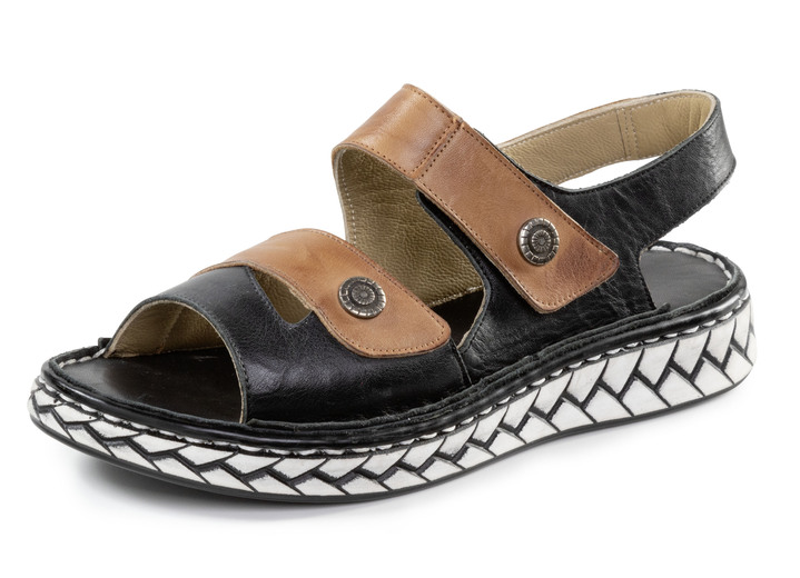 Sandaletten & Pantoletten - Gemini Sandale mit Metallschmuck, in Größe 036 bis 042, in Farbe SCHWARZ-COGNAC Ansicht 1