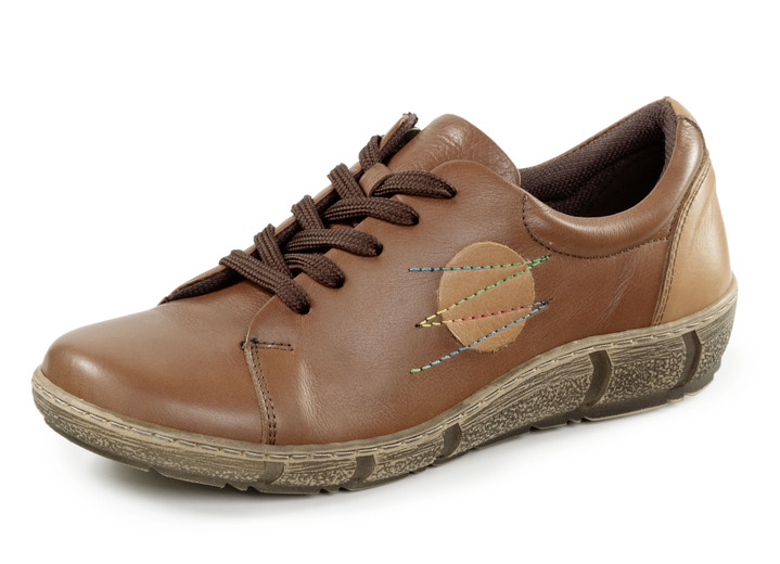 Slipper & Schnürschuhe - Gemini Schnürschuh mit Lederapplikation und Ziersteppung, in Größe 036 bis 042, in Farbe BRAUN Ansicht 1