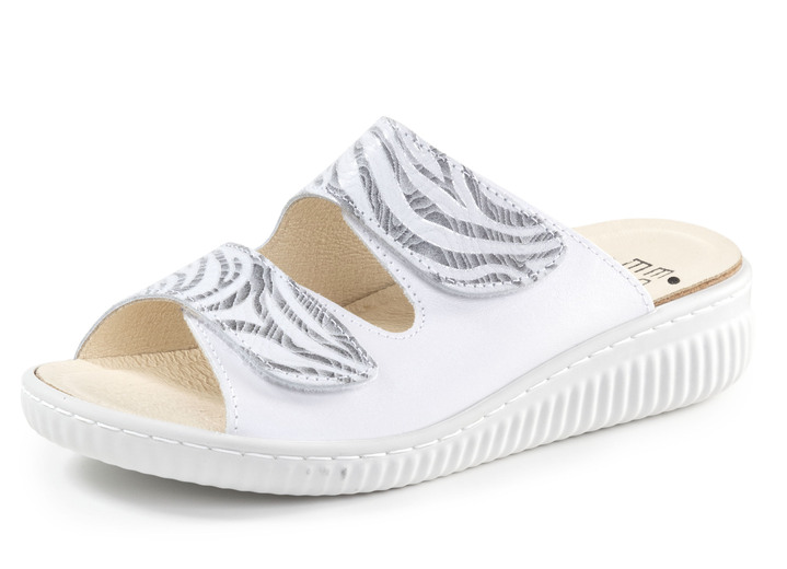 Sandaletten & Pantoletten - ELENA EDEN Pantolette mit teilweise schimmerndem Zebra-Druck, in Größe 036 bis 042, in Farbe PERLGRAU Ansicht 1