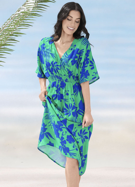 Strandkleider - Laurina Kleid mit überschnittenem V-Ausschnitt, in Größe 036 bis 054, in Farbe GRÜN-MARINE Ansicht 1