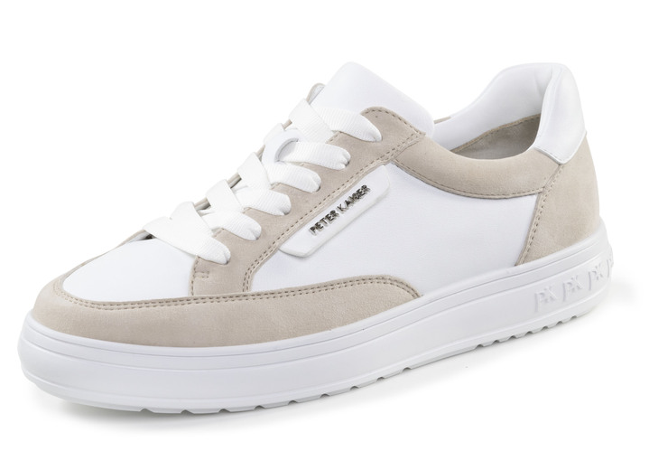 Slipper & Schnürschuhe - Peter Kaiser Schnür-Sneaker aus Nappa- und Veloursleder, in Größe 3 1/2 bis 8, in Farbe WEISS-BEIGE Ansicht 1