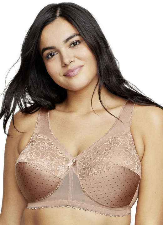 Damenwäsche - Glamorise Stütz-BH mit Spitze, in Größe 080 bis 130, in Cup F, in Farbe CAPPUCCINO Ansicht 1