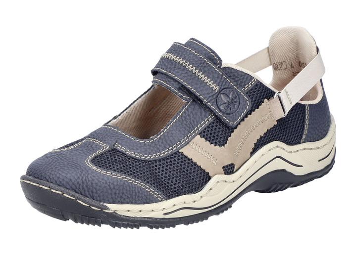 Slipper & Schnürschuhe - Rieker Slipper mit verstellbarer Klettspange, in Größe 036 bis 042, in Farbe MARINE-SAND Ansicht 1