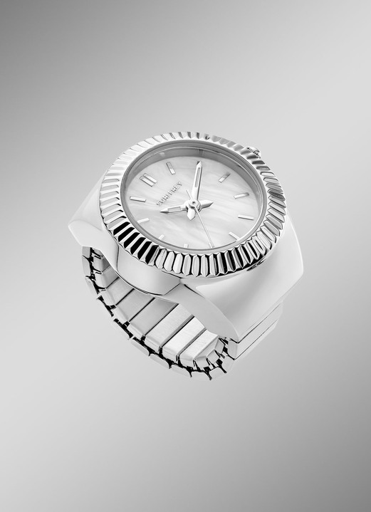 Zugband - Ringuhr mit Gehäuse aus Edelstahl, in Farbe  Ansicht 1