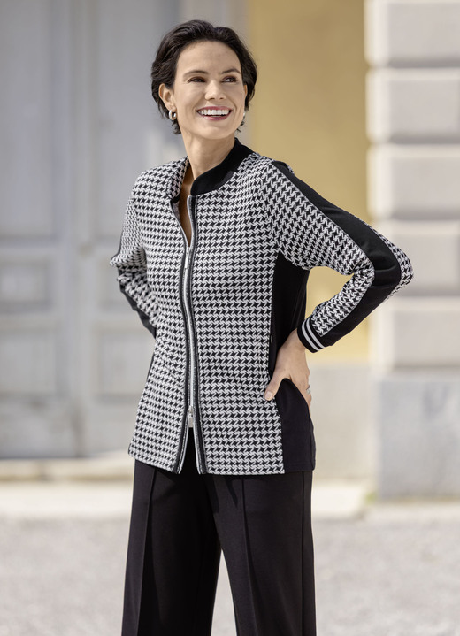 Langarm - Blusenjacke mit Hahnentritt-Dessin Langarm - Blusenjacke mit Hahnentritt-Dessin, in Größe 036 bis 052, in Farbe SCHWARZ-SILBER