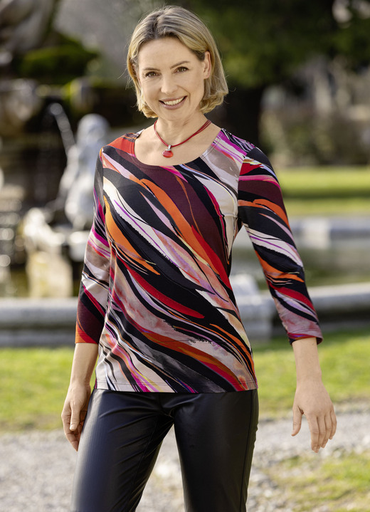 3/4-Arm - Shirt mit Alloverdruck 3/4-Arm - Shirt mit Alloverdruck, in Größe 038 bis 054, in Farbe SCHWARZ-ROT-MULTICOLOR