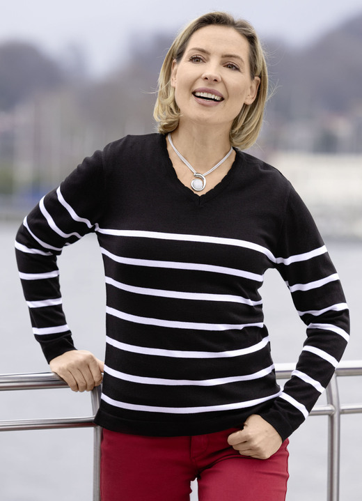 Langarm - Pullover in sehr weicher Qualität Langarm - Pullover in sehr weicher Qualität, in Größe 036 bis 052, in Farbe SCHWARZ-WEISS