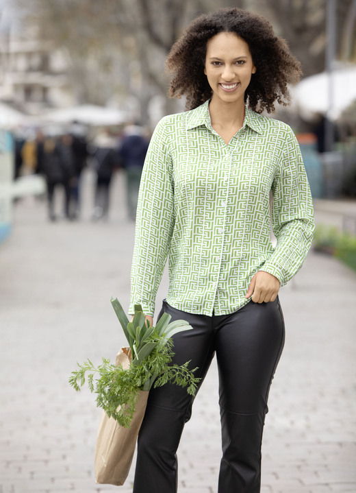 Langarm - Bluse mit Hemdkragen Langarm - Bluse mit Hemdkragen, in Größe 036 bis 052, in Farbe MINT-WEISS