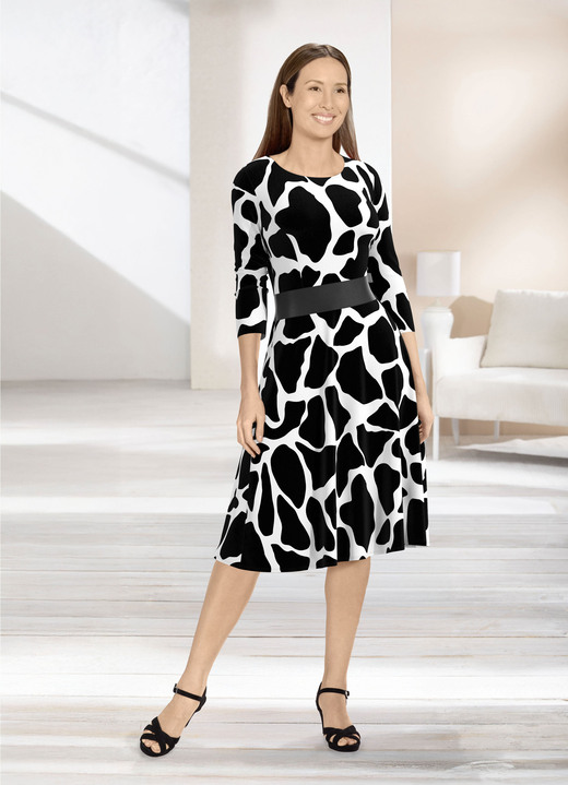 Kleider - Kleid mit breitem Kunstleder-Einsatz Kleider - Kleid mit breitem Kunstleder-Einsatz, in Größe 019 bis 054, in Farbe SCHWARZ-WEISS